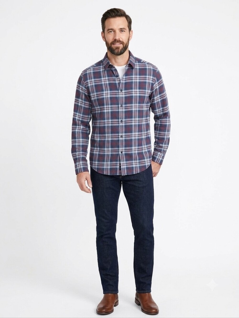 UNTUCKit Men's Blue and Gray Plaid Button-Down Shirt